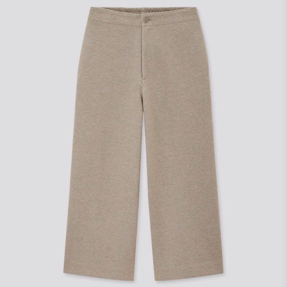 Uniqlo Beige Wide Cropped Jersey Pants, L-XL